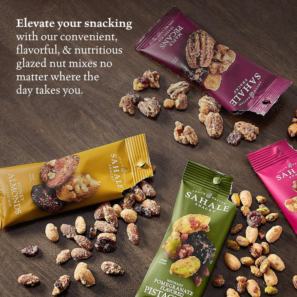 Sahale Snacks pouch next to a credit card showing compact travel size