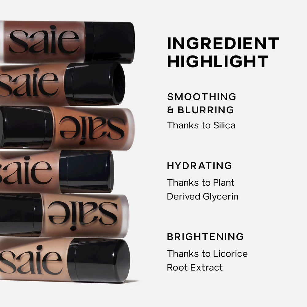 Saie Dew Bronze tucked in a makeup bag lifestyle scene showing on-the-go convenience benefit