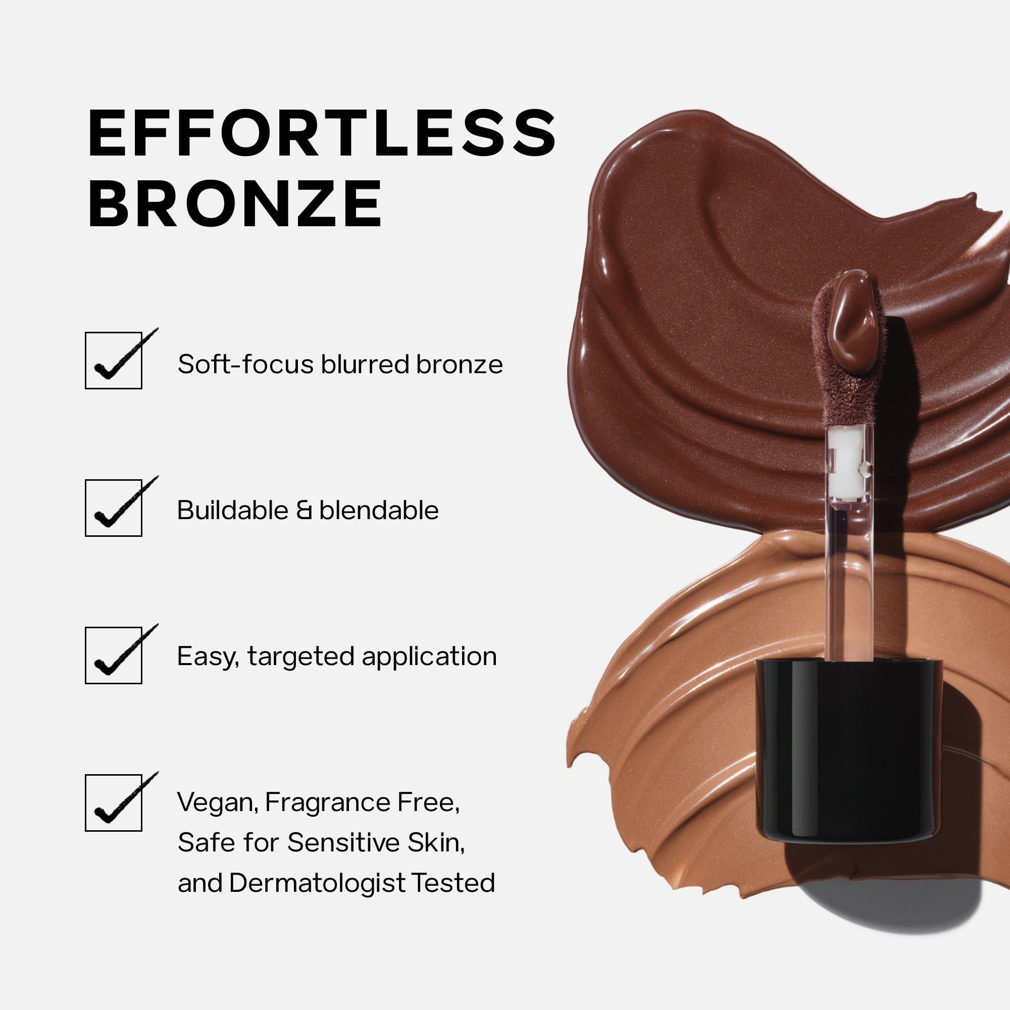 Saie Dew Bronze texture swiped on skin illustrating blendable, dewy finish benefit