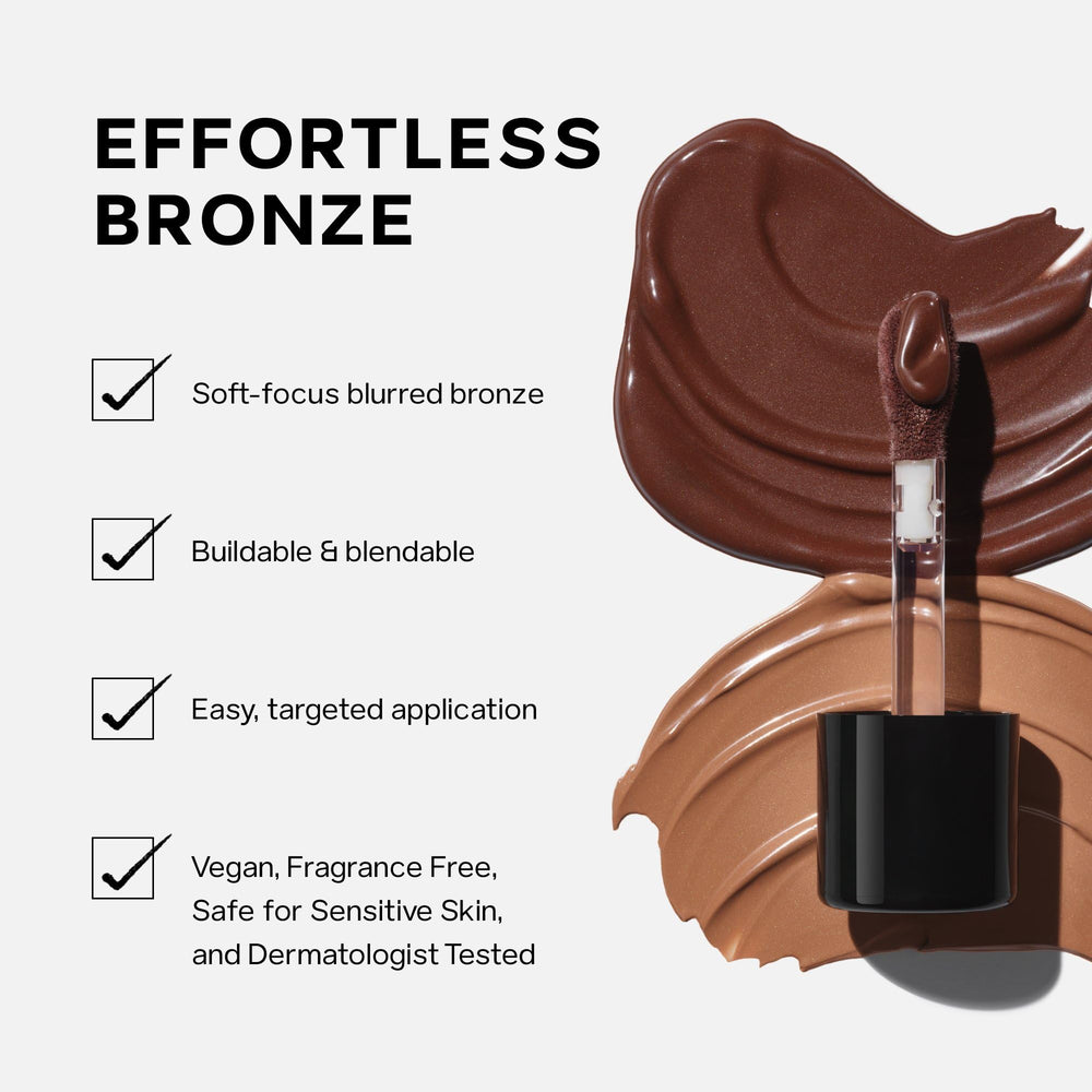 Saie Dew Bronze texture swiped on skin illustrating blendable, dewy finish benefit