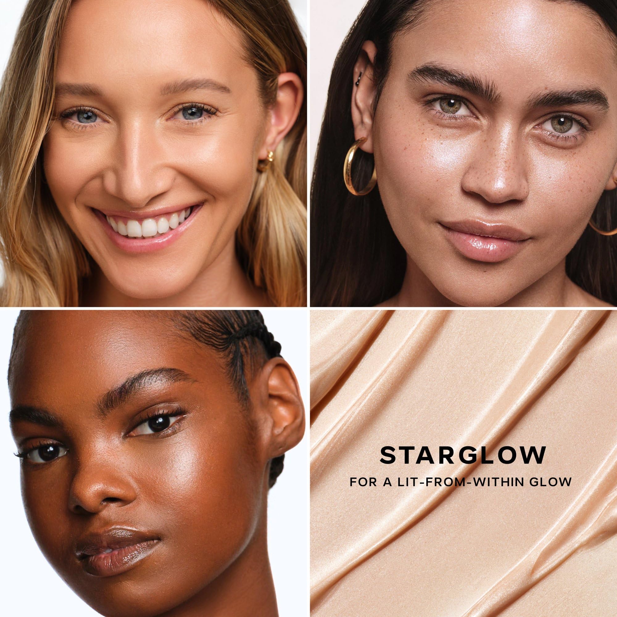 Saie Glowy Super Gel Starglow mixed with foundation in palette showing how it creates sheer luminous coverage