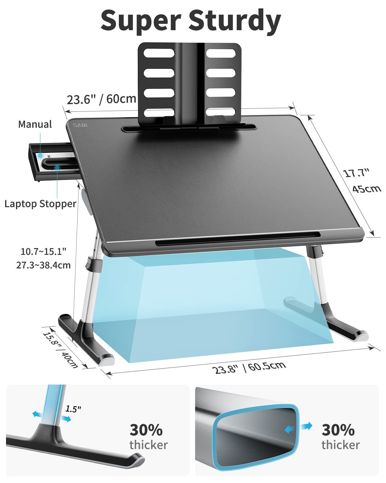 SAIJI leg height adjustment detail illustrating customizable ergonomics