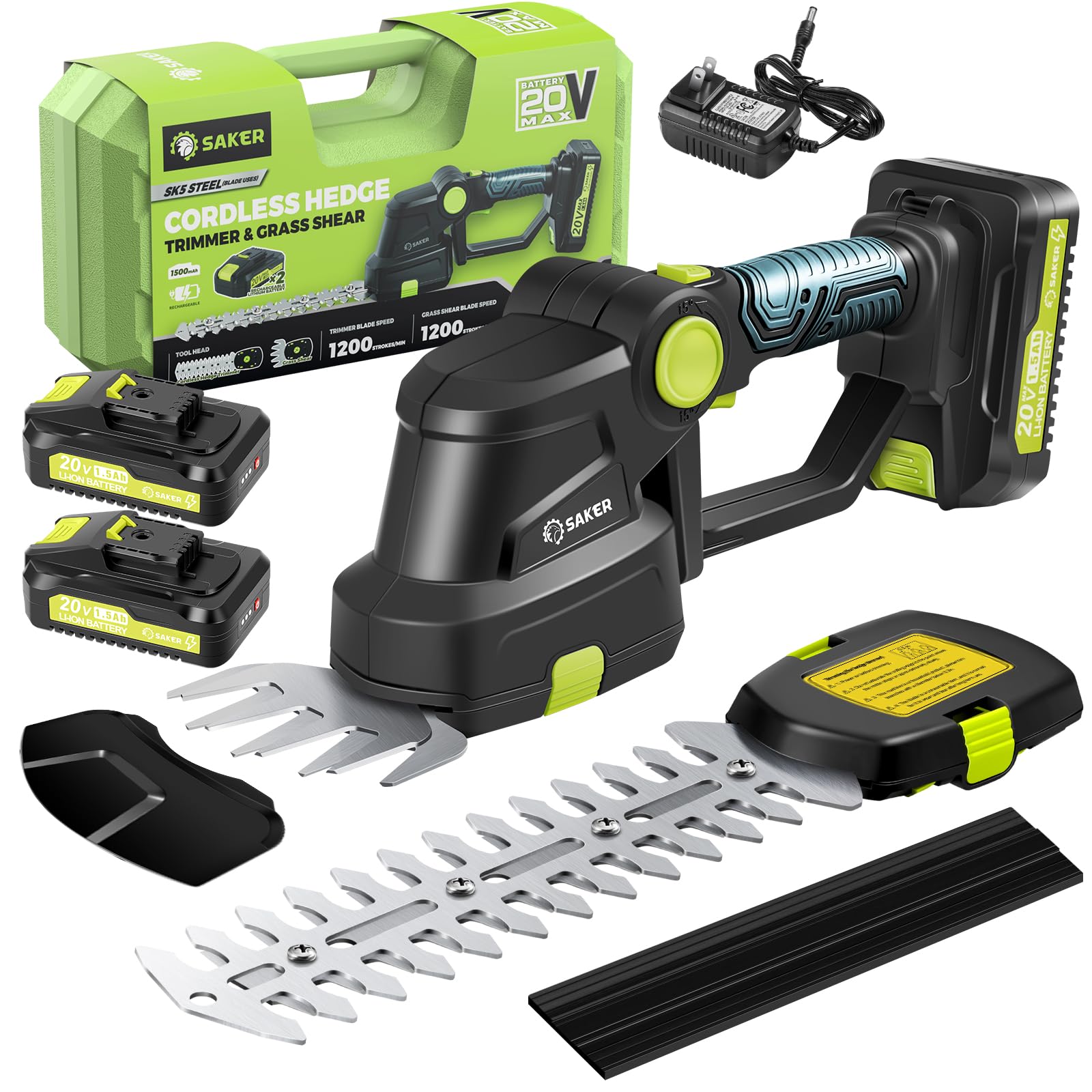 Saker front view of trimmer showing ergonomic handle and controls for comfortable grip