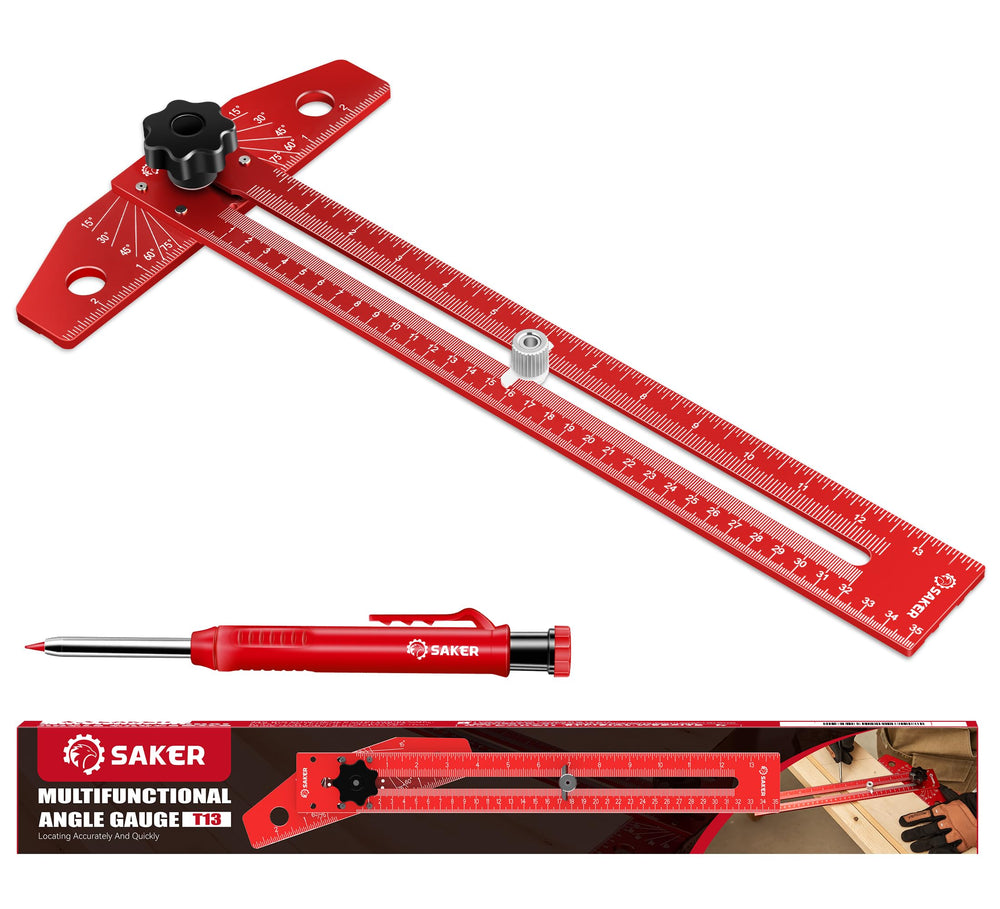 Saker front view of T-square showing full ruler and protractor for precise layout