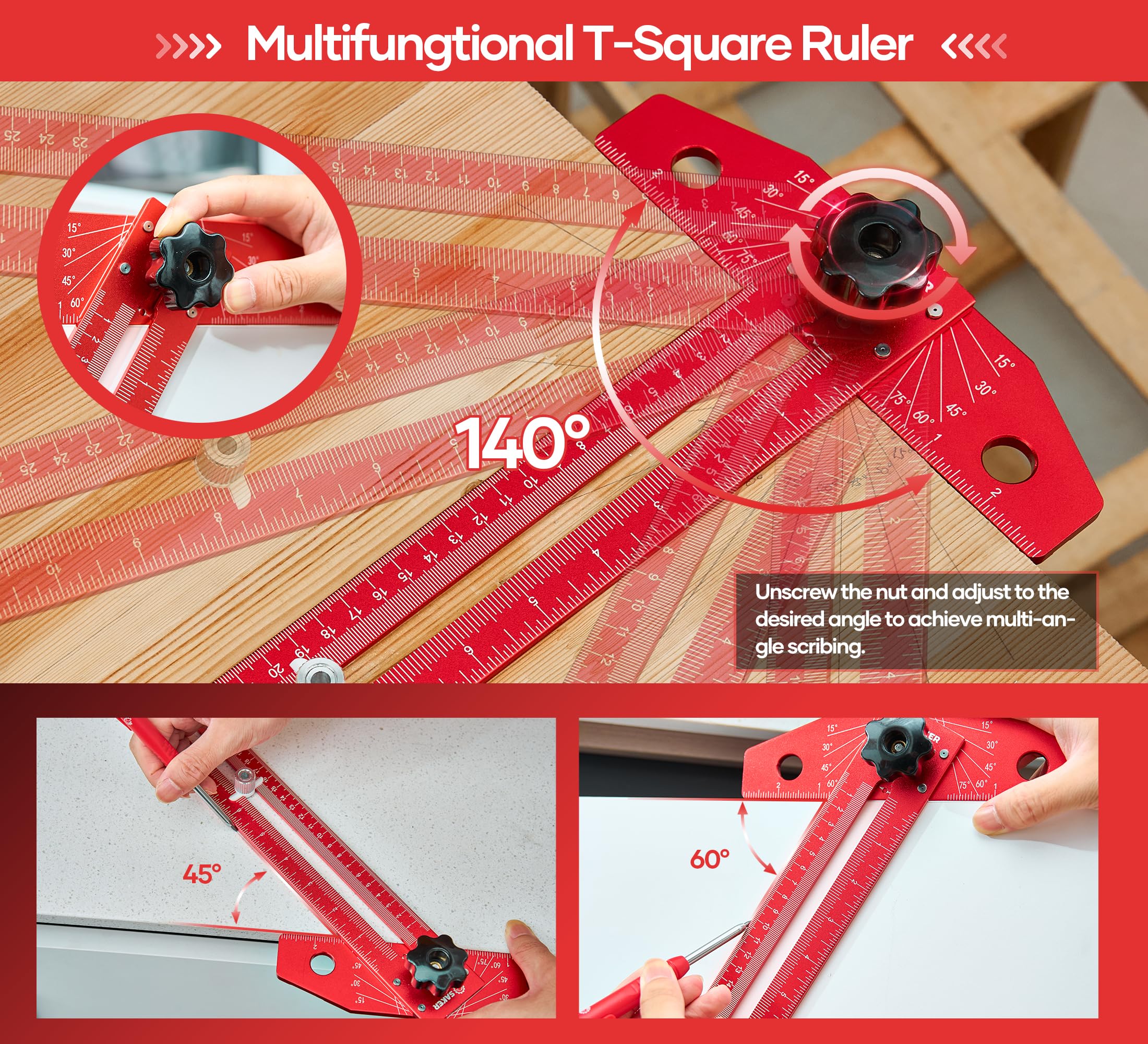 Saker in use marking a wood edge for accurate joinery and bevel setup