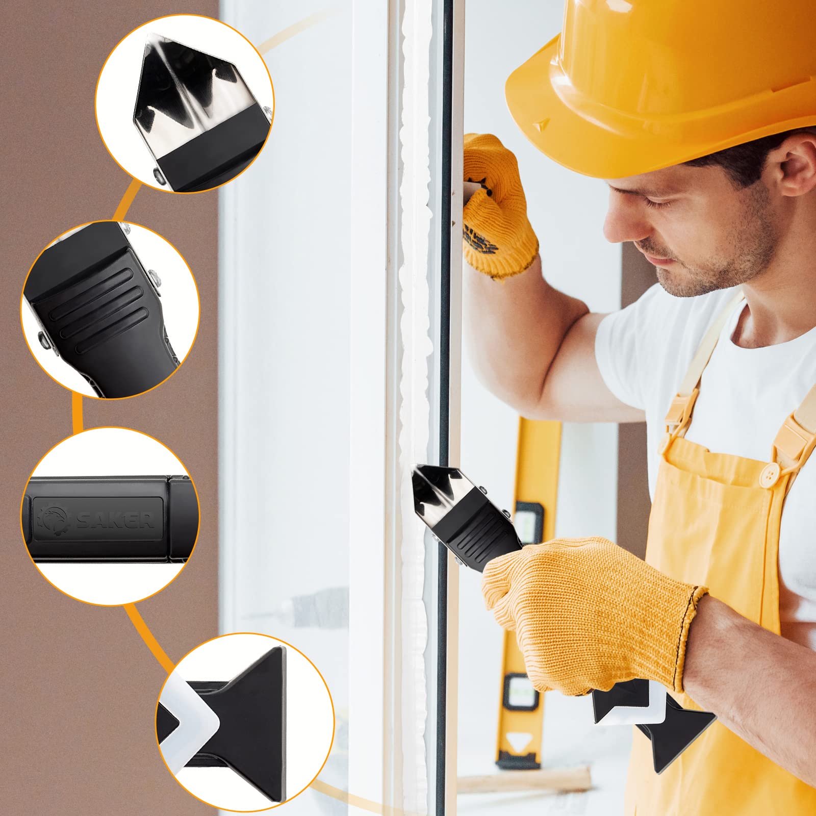 Saker label and components arranged to display included tools for versatile jobs