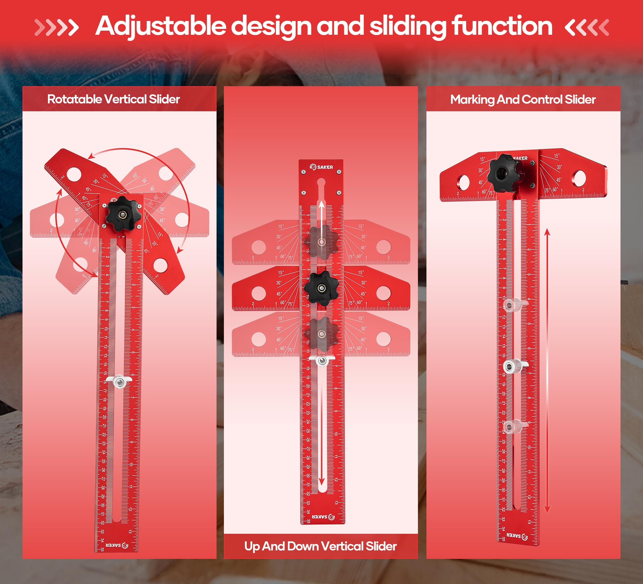 Saker ruler showing 0–18 inch side for quick imperial measurements on stock