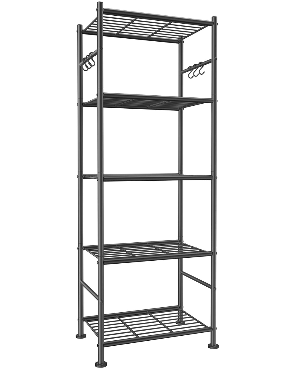 Sakugi front view of full five-tier rack showing space-saving vertical storage benefit