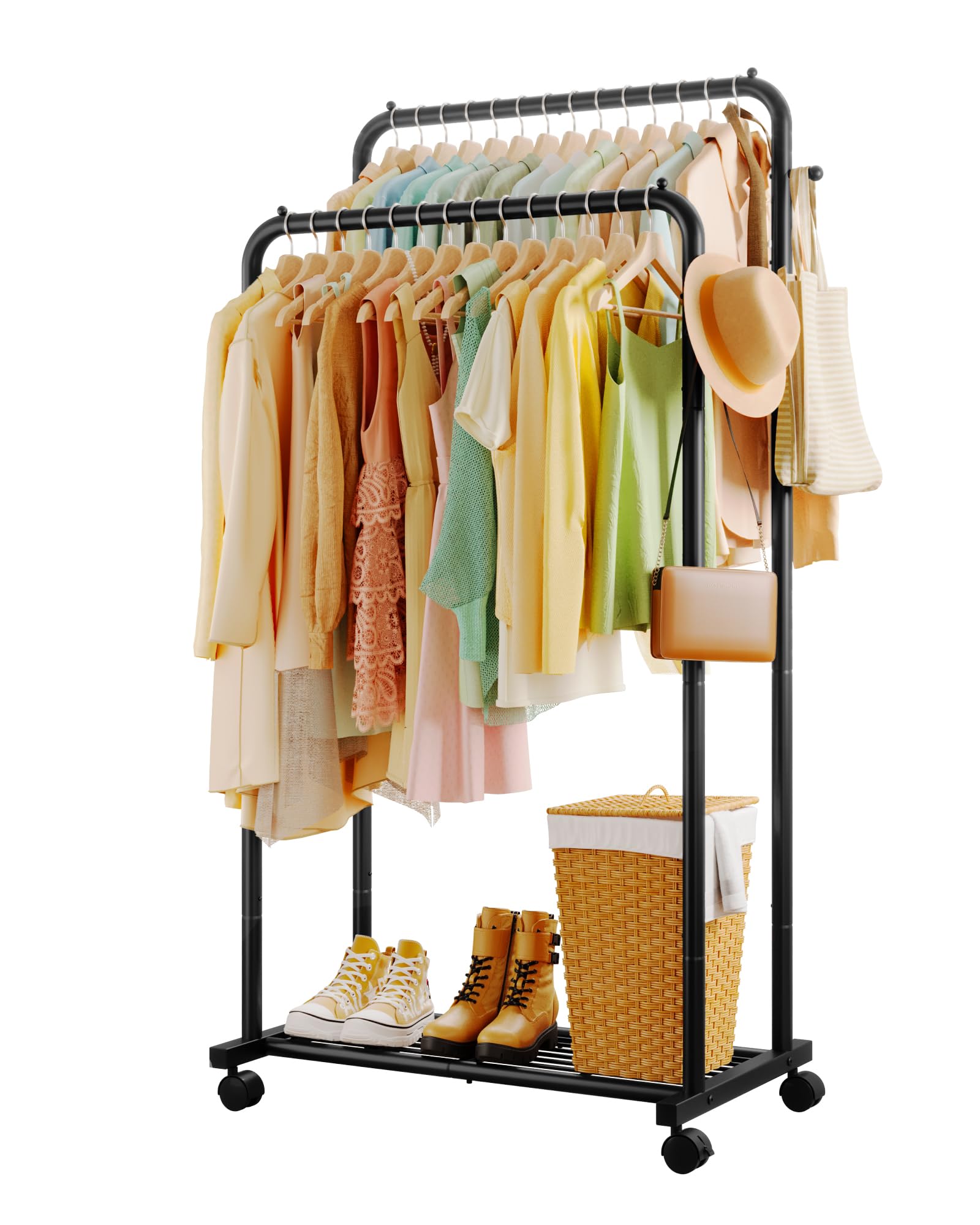 Sakugi front view clothes rack showing sturdy frame and hanging capacity