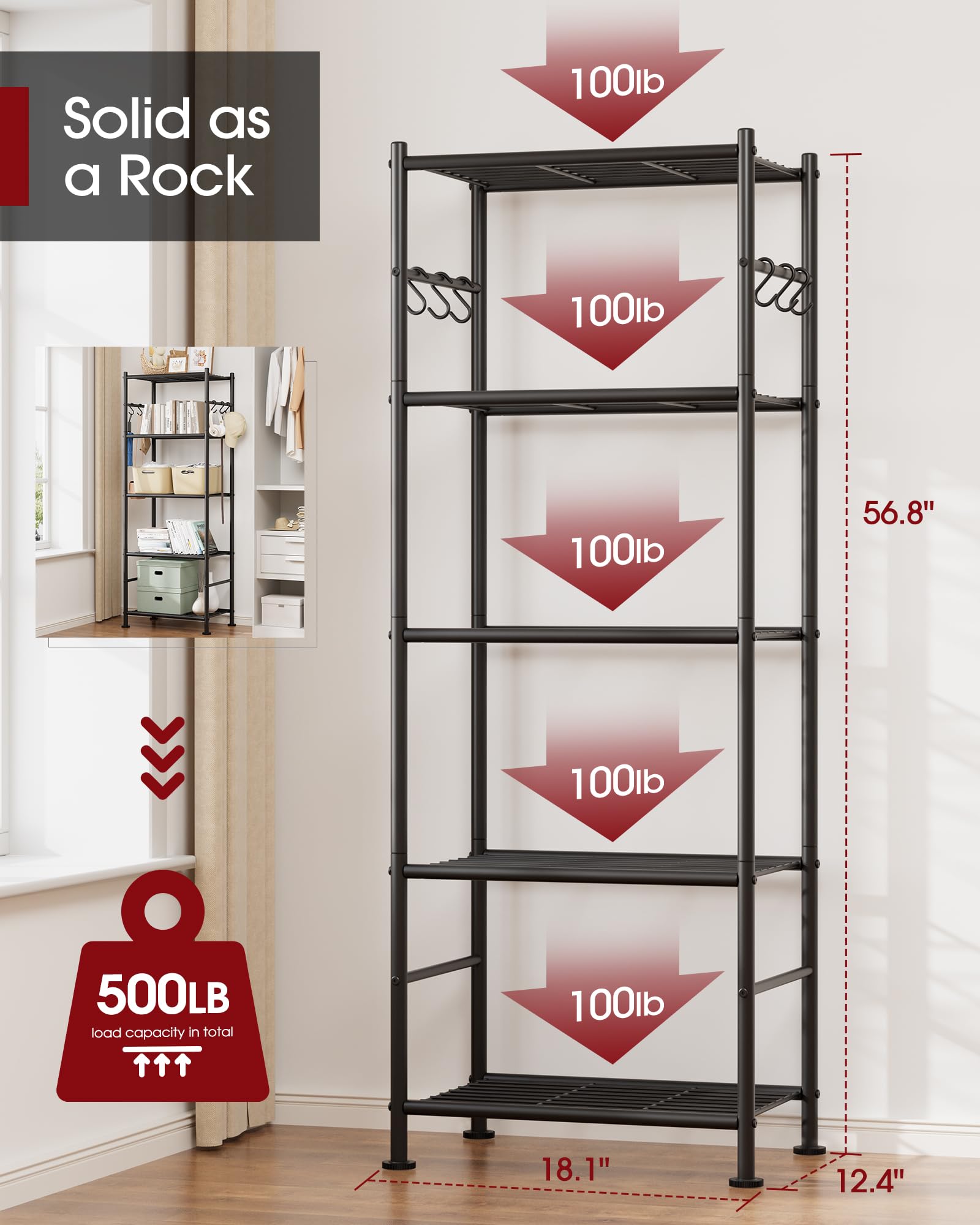 Sakugi side view showing six hooks used for hanging towels and tools for organization