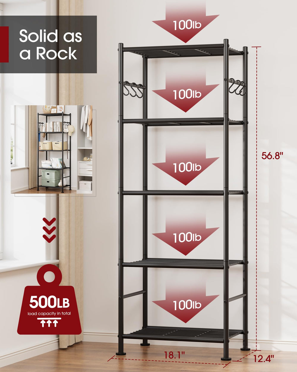 Sakugi side view showing six hooks used for hanging towels and tools for organization