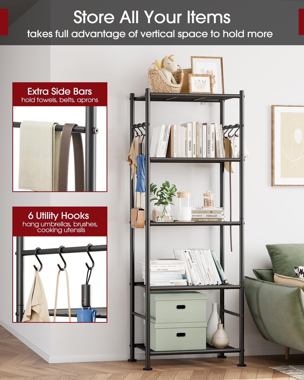 Sakugi freestanding rack installed in garage demonstrating durable storage capacity