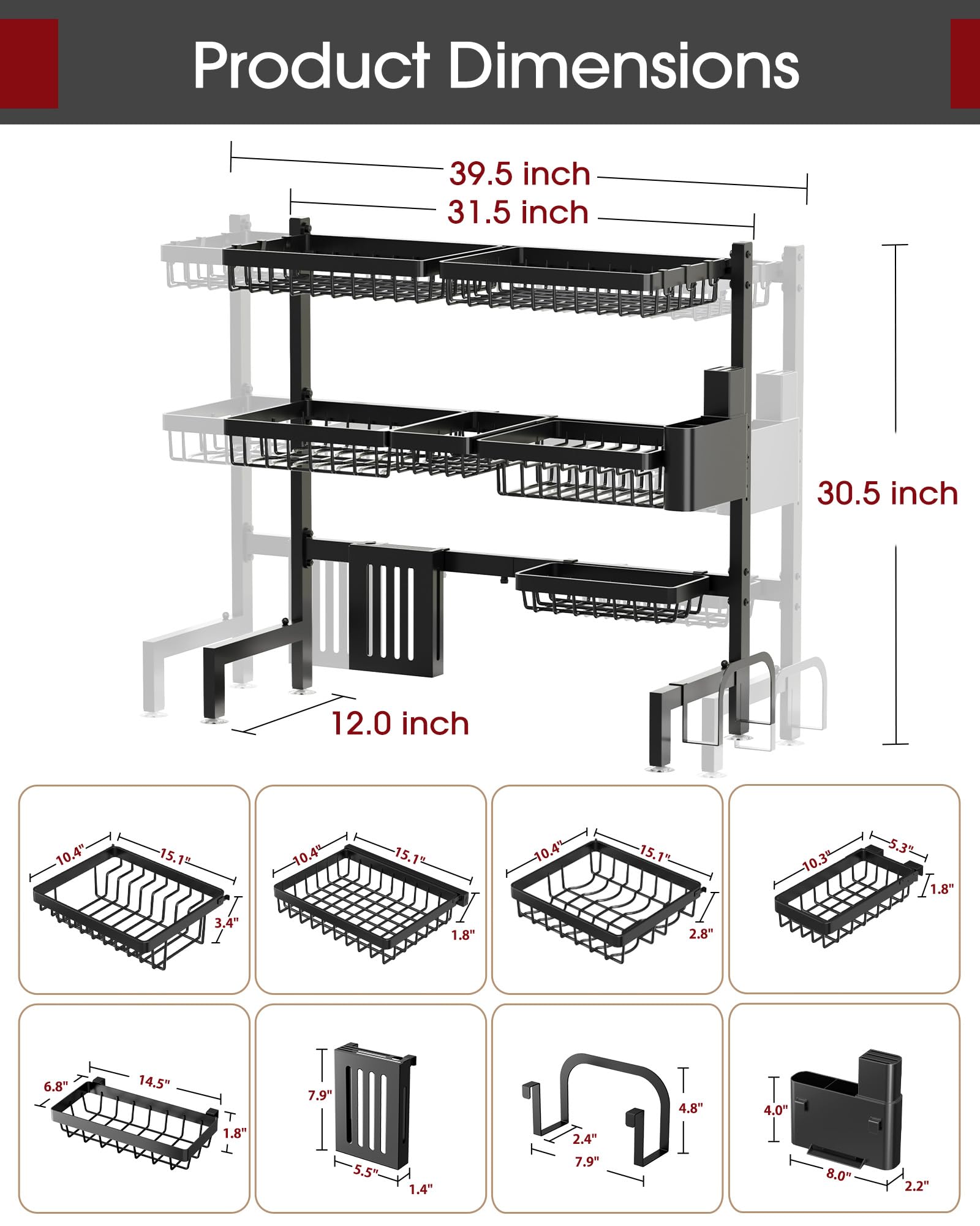 Sakugi side view showing adjustable span fitting varied sink widths