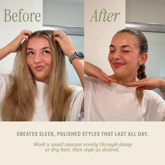 SALEE used to create a polished slickback on a woman demonstrating frizz control and shine