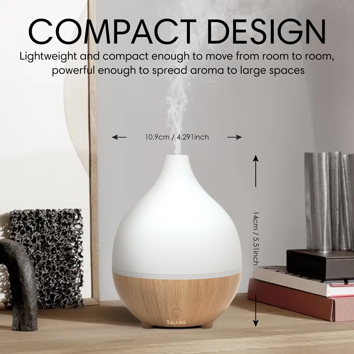 SALKING diffuser size compared in hand to show portable, travel-friendly benefit