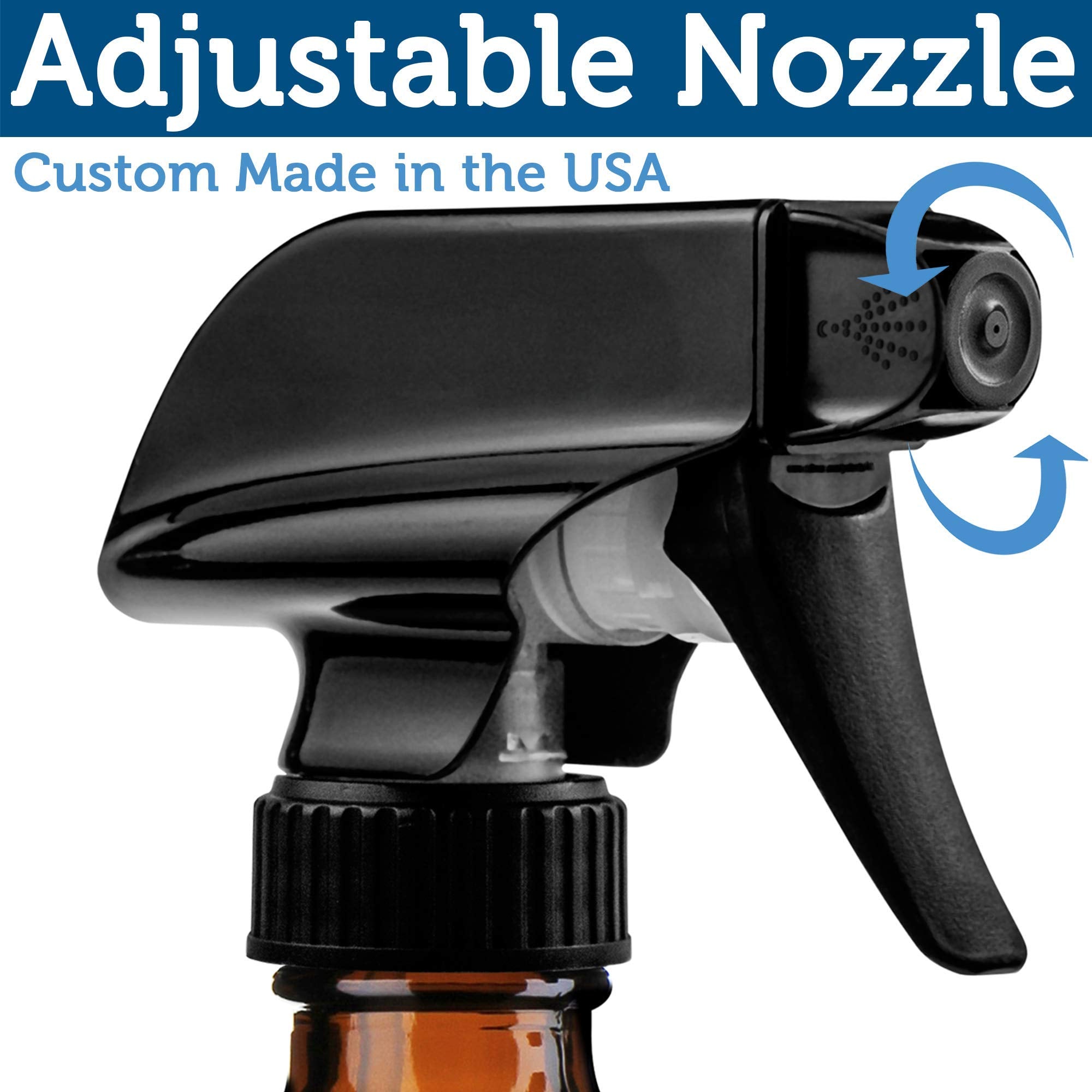 Sally's Organics close-up of trigger nozzle and adjustable mist setting, reliable spray action