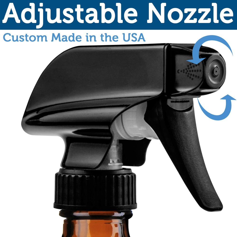 Sally's Organics close-up of trigger nozzle and adjustable mist setting, reliable spray action