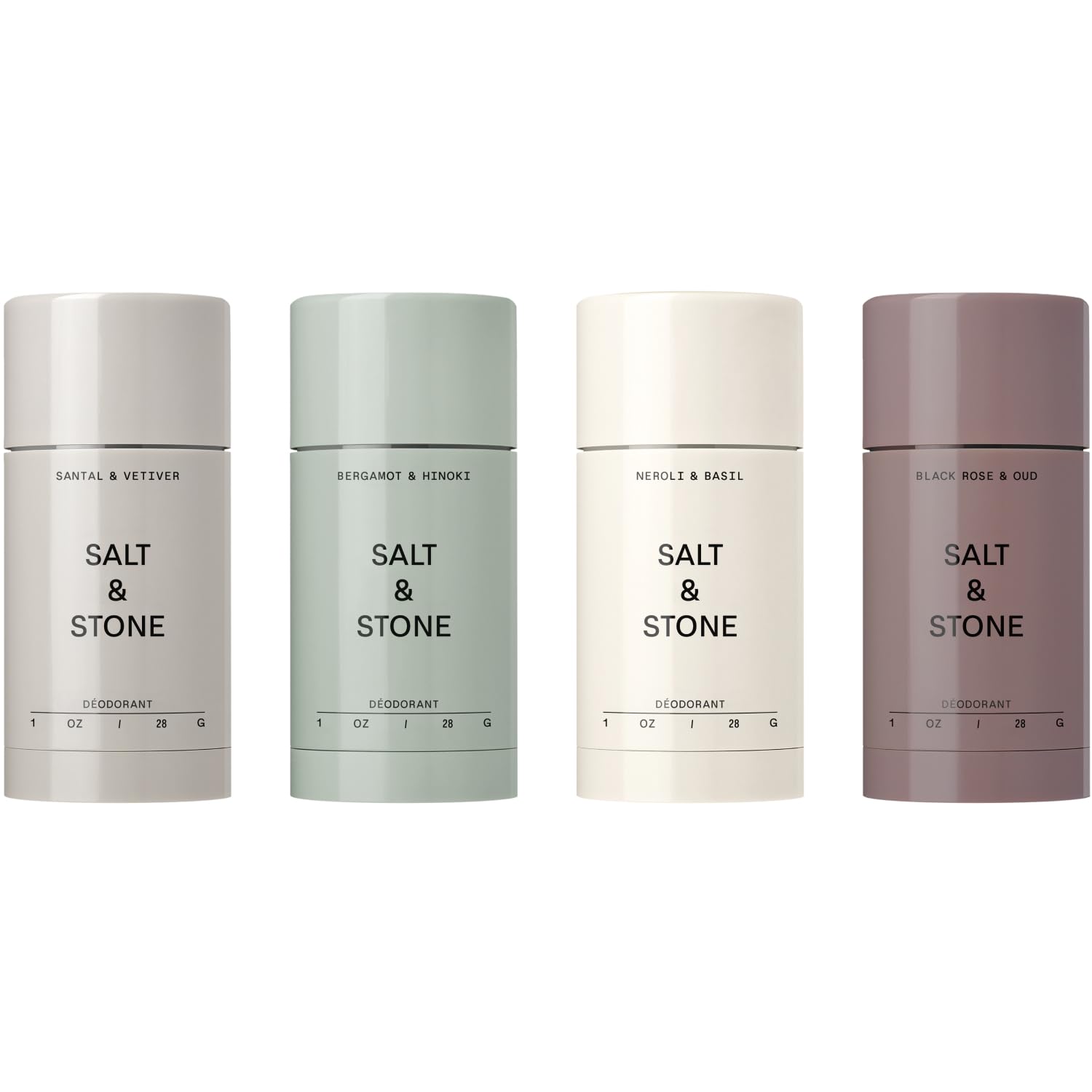 Salt & Stone front packaging travel set showing four compact sticks and convenience