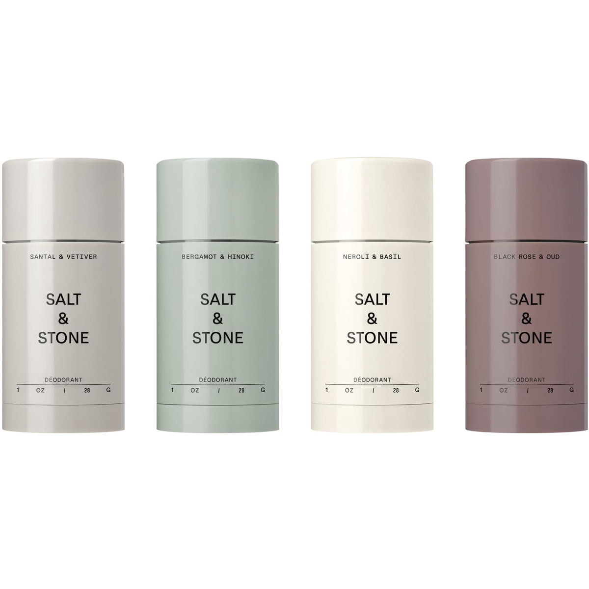 Salt & Stone front packaging travel set showing four compact sticks and convenience