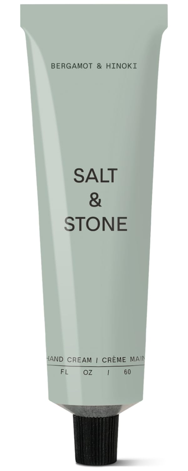 Salt & Stone front tube showing Bergamot & Hinoki and 2 fl oz, convenient carry