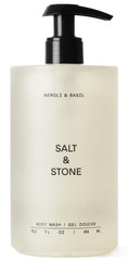 Salt & Stone front bottle showing neroli basil label and sleek design for shelf appeal