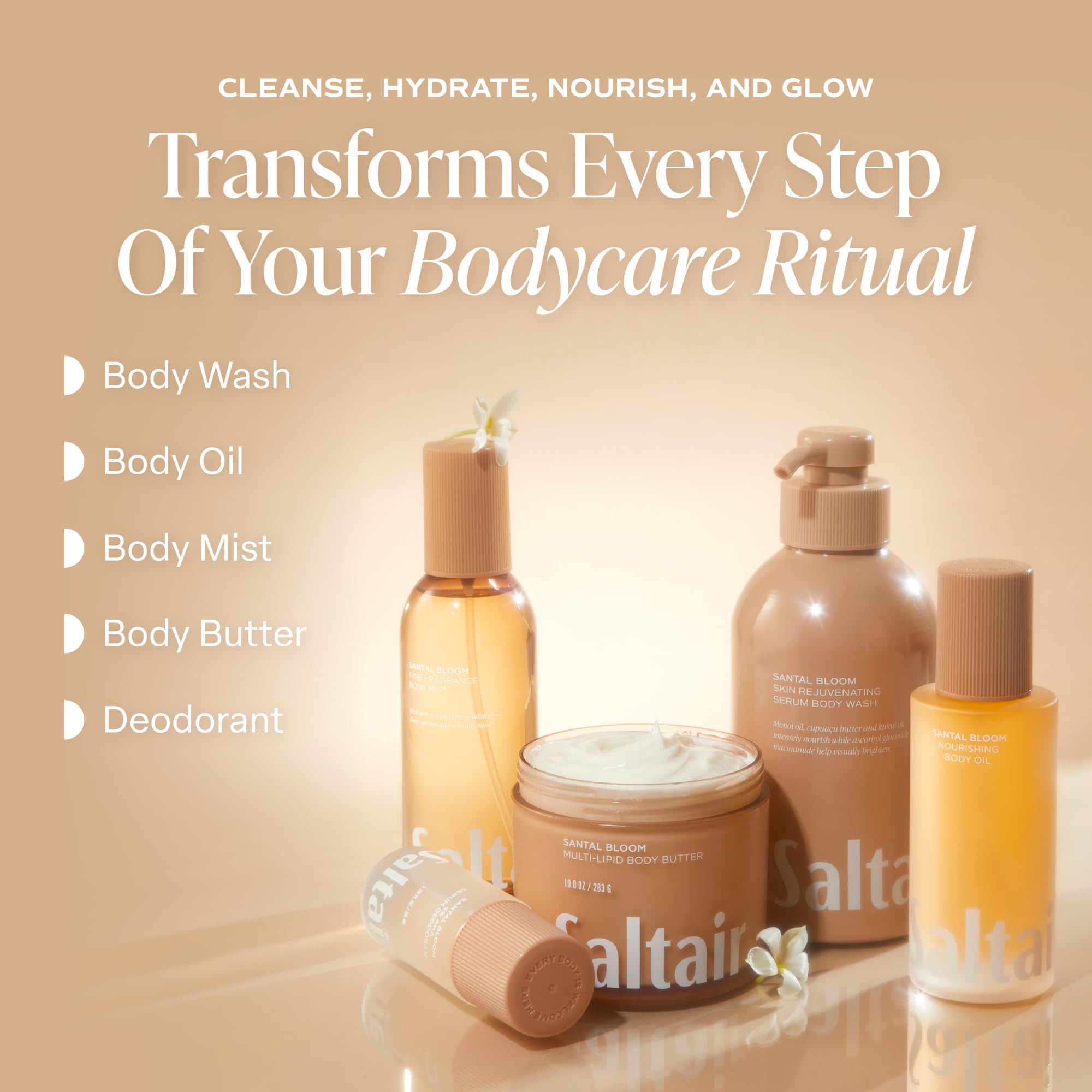 Saltair bottle beside Monoi oil and cupuaçu butter showcasing nourishing ingredients