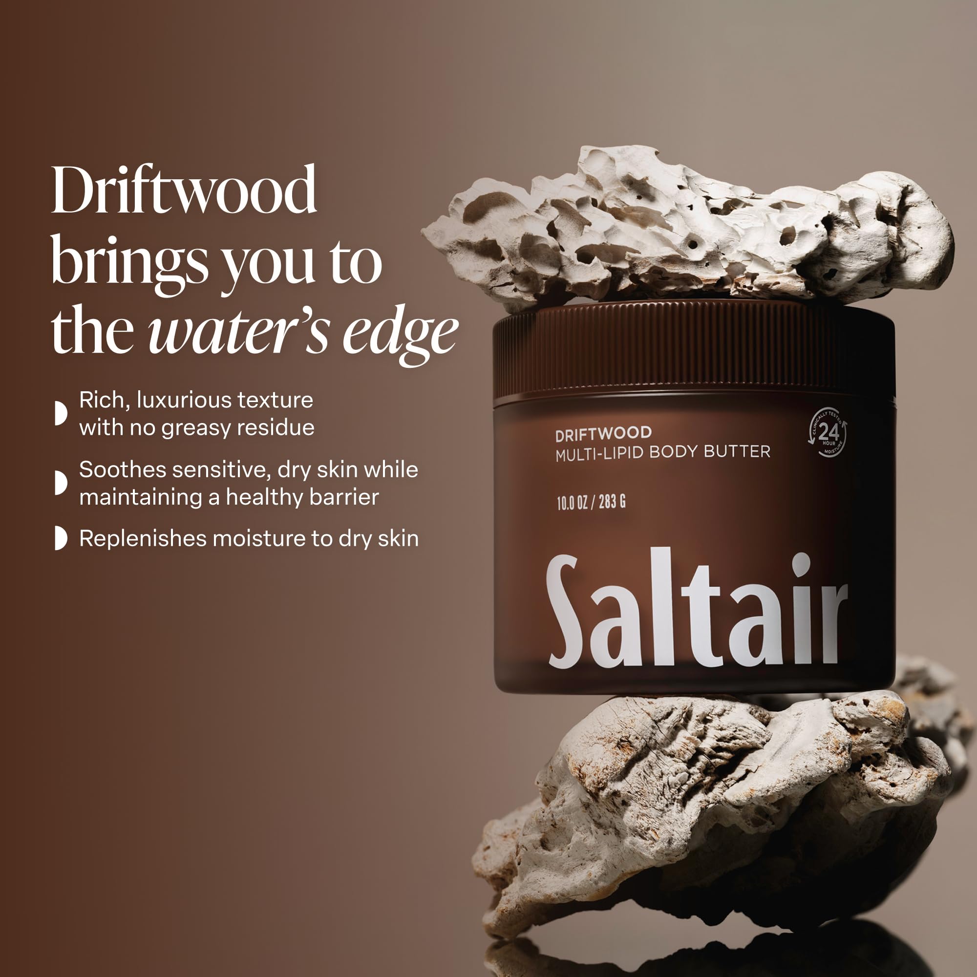 Saltair 10 oz jar beside a hand for size comparison and daily use