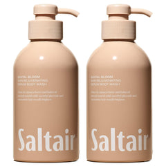 Saltair front packaging showing two Santal Bloom bottles and easy pump benefit