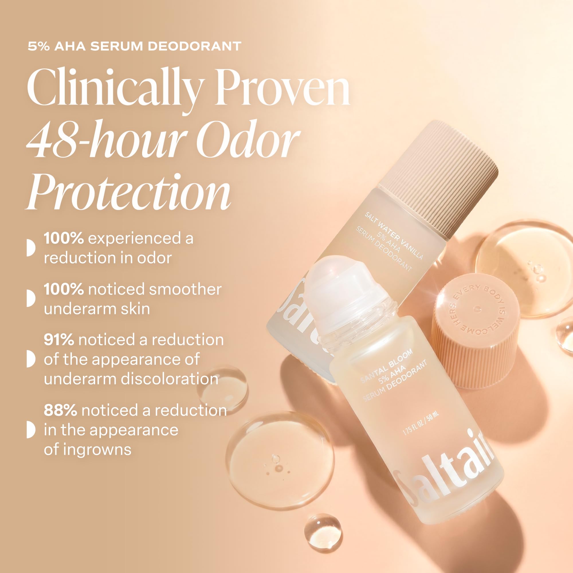 Saltair ingredient bottles with mandelic and lactic acids for exfoliation