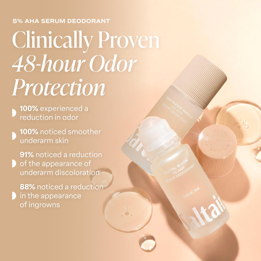 Saltair ingredient bottles with mandelic and lactic acids for exfoliation