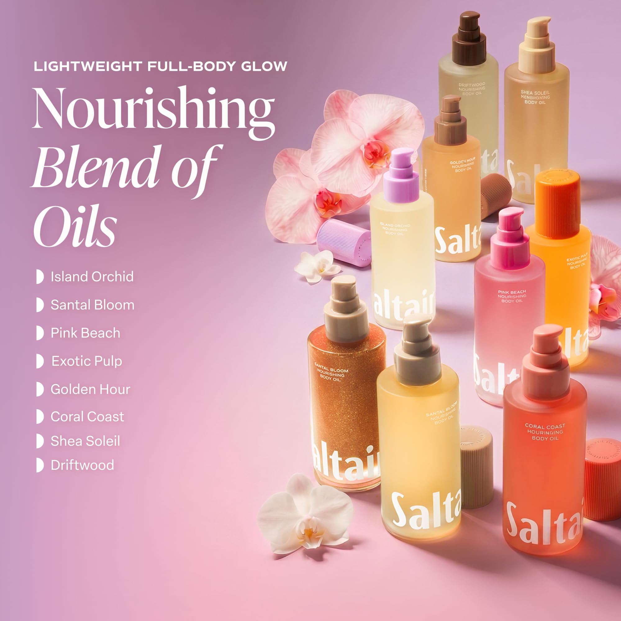 Saltair label highlighting Island Orchid scent notes for fragrant benefit