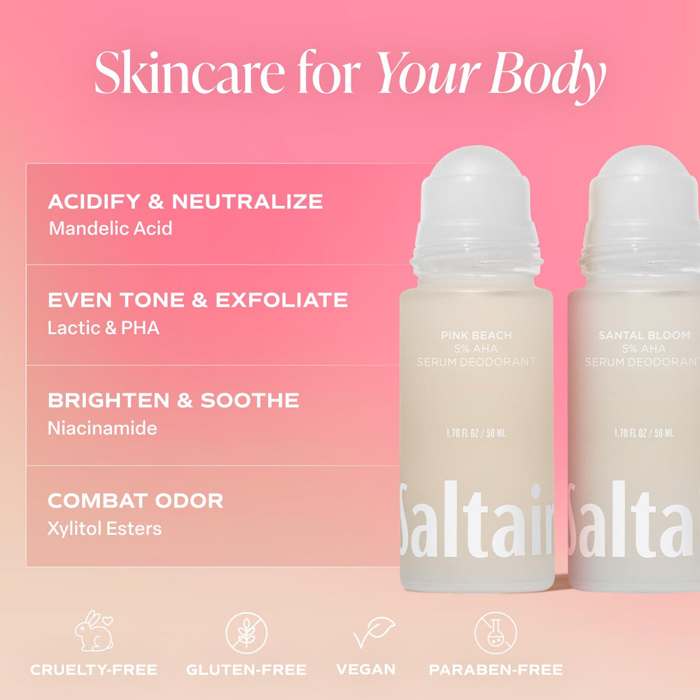 Saltair Pink Beach bottle label emphasizing sea salt and vanilla fresh scent benefit