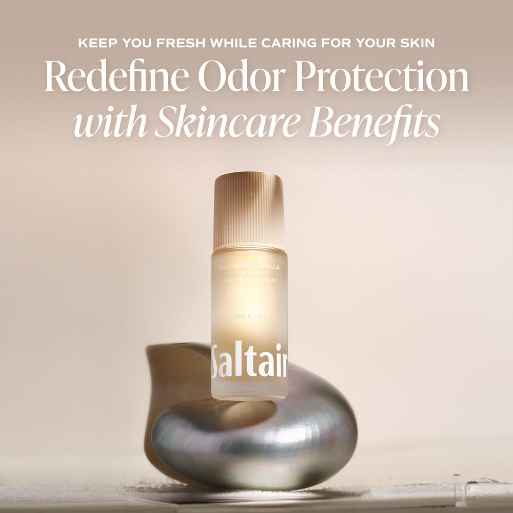 Saltair roll-on applying underarm demonstrating fast-drying, no-stain protection