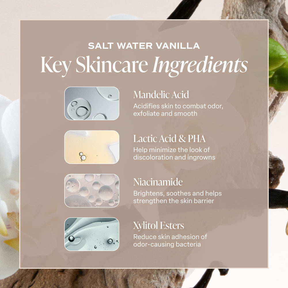 Saltair scent mood with vanilla and sandalwood props conveying warm, clean fragrance