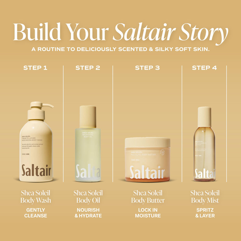 Saltair Shea Soleil key oils kukui moringa squalane displayed for nourishing benefit