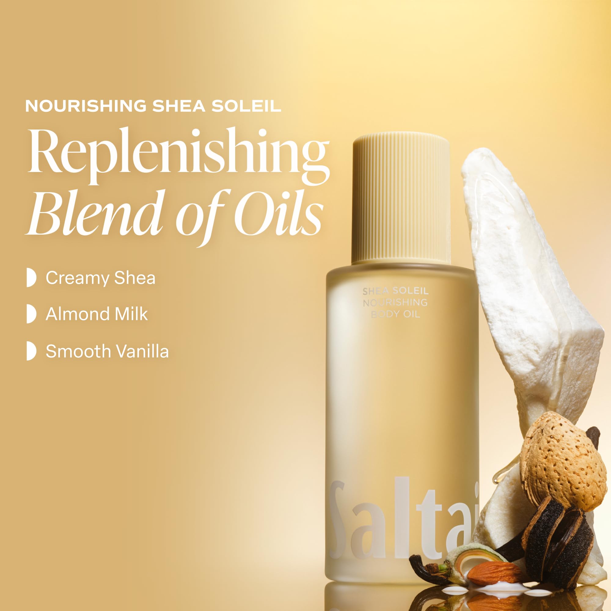 Saltair Shea Soleil pump dispensing oil demonstrating controlled application benefit
