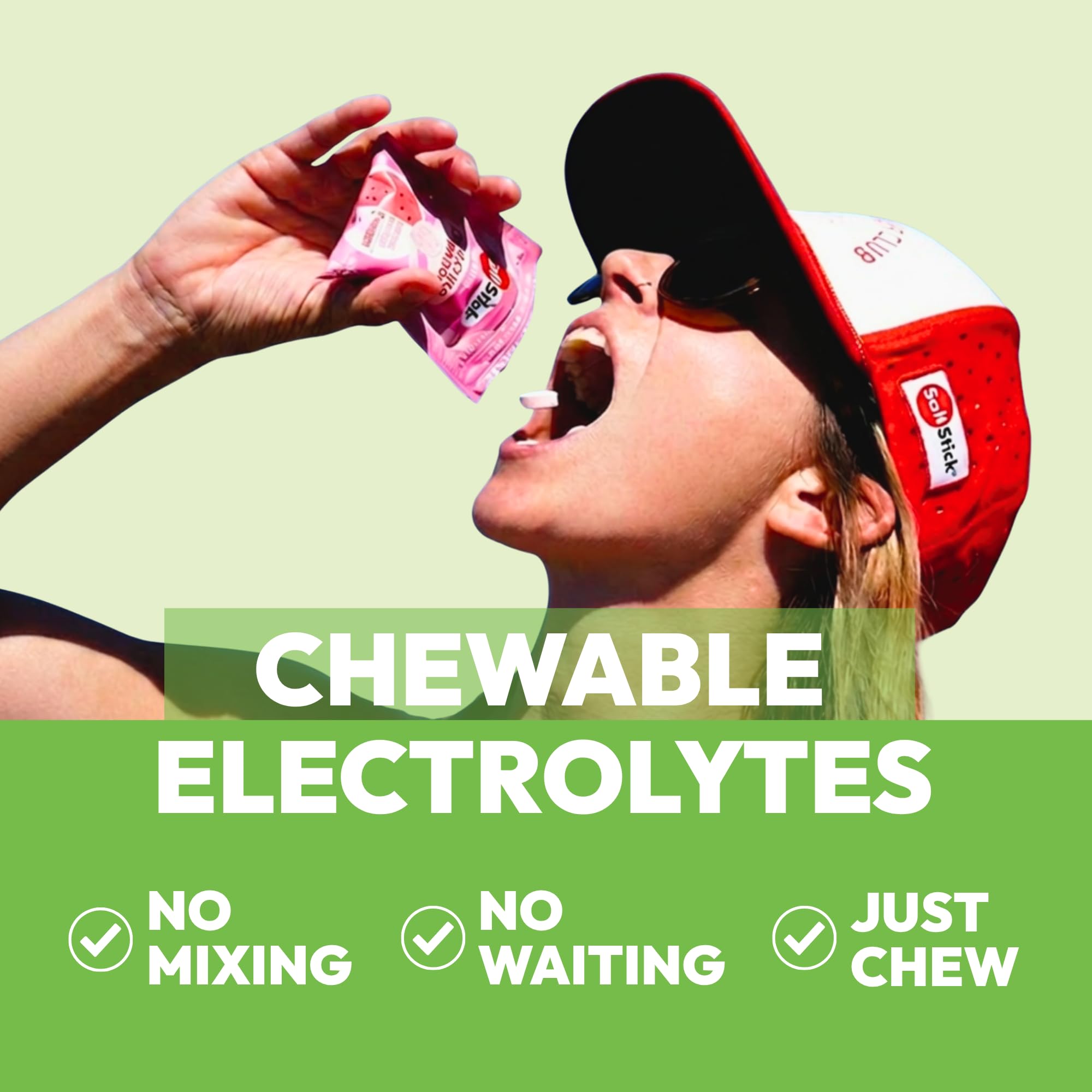 close-up of a SaltStick tablet highlighting chewable texture for quick sodium