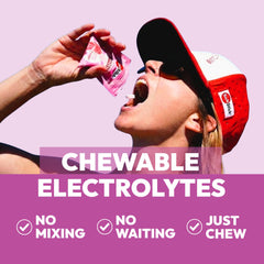 SaltStick FastChews tablet close-up showing texture and chewable benefit