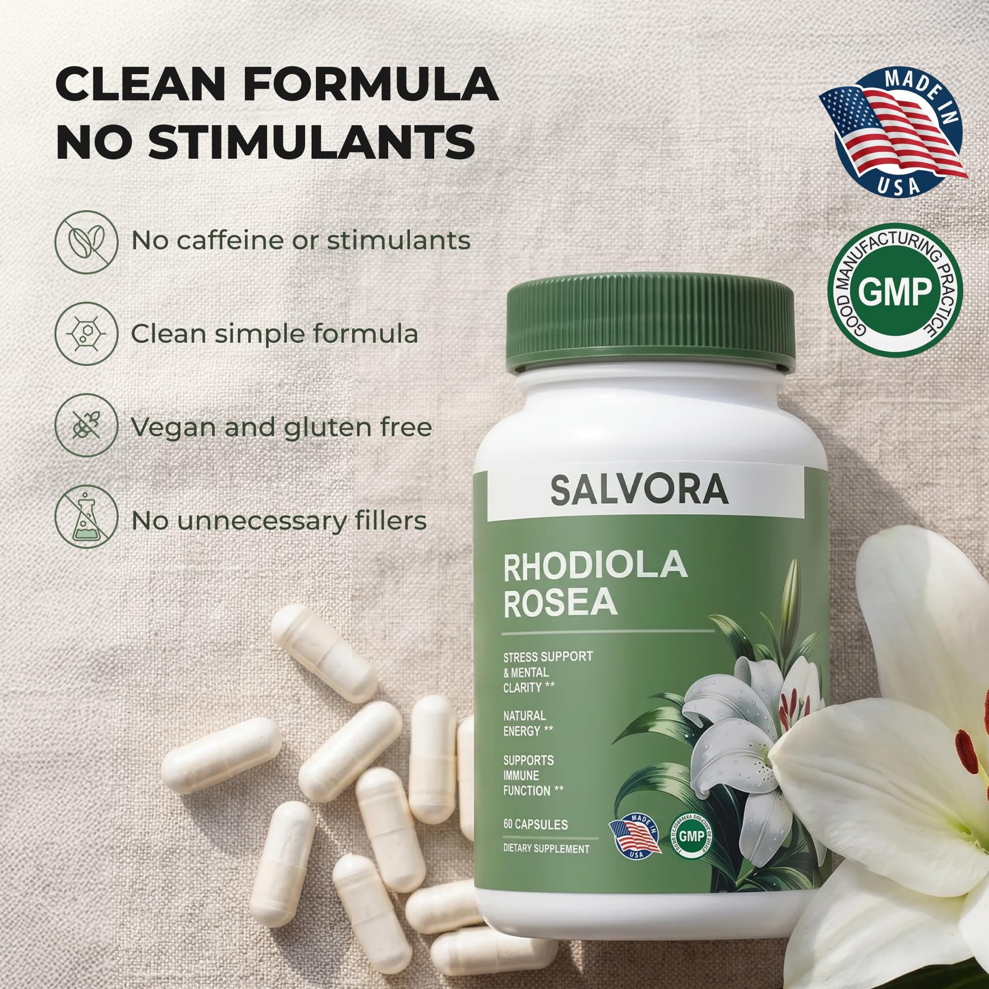 Hand holding Salvora capsule in morning routine for steady energy