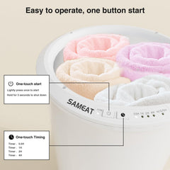 SAMEAT bucket filled with two oversized towels showing convenient warmth for baths