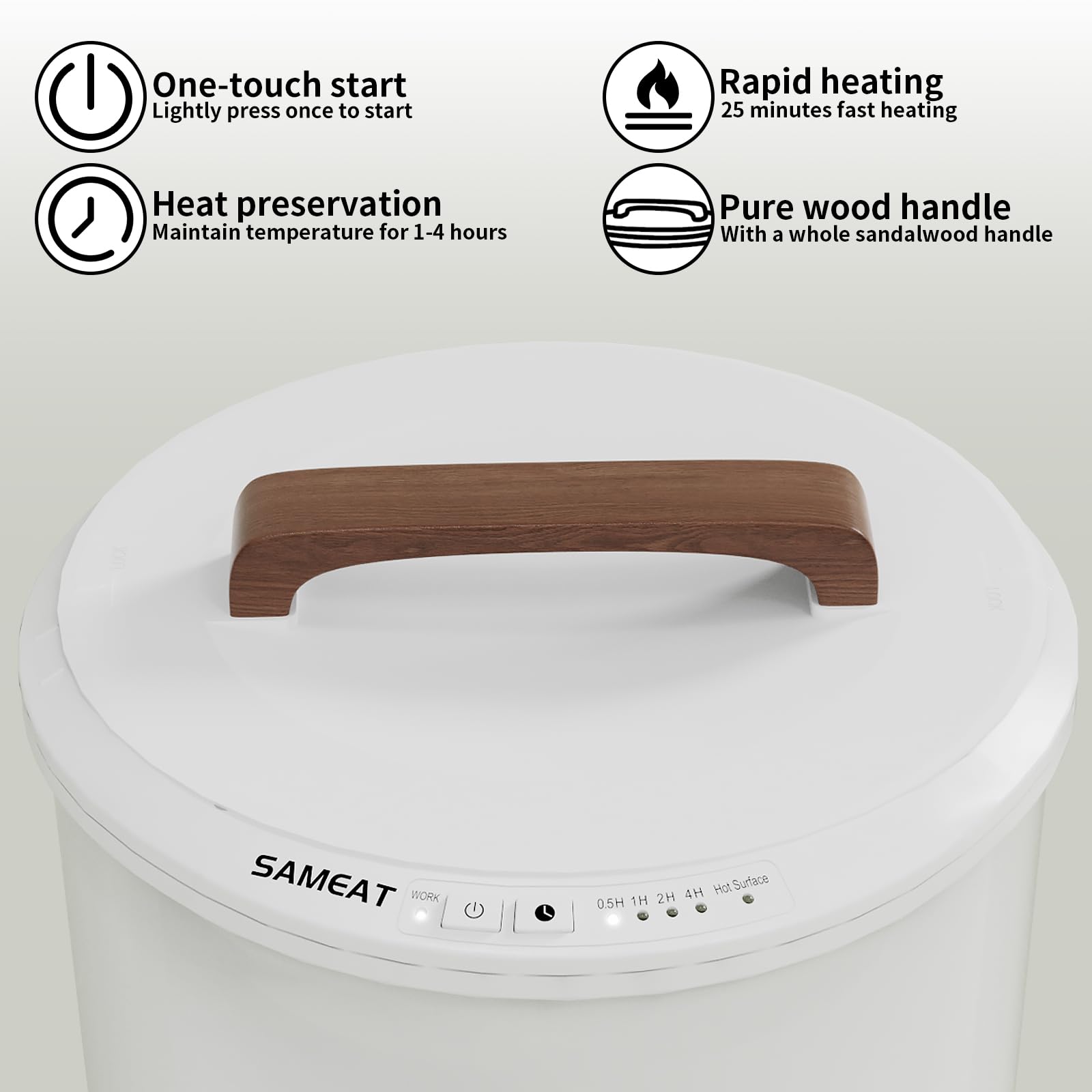 SAMEAT wooden handle close-up highlighting easy portability and comfortable grip
