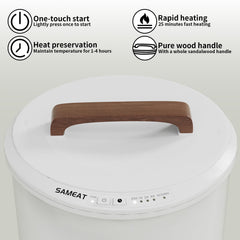 SAMEAT wooden handle close-up highlighting easy portability and comfortable grip