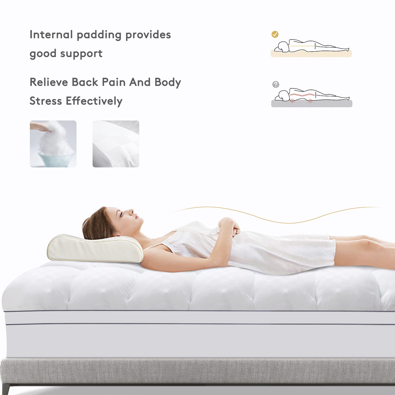 SameBed label and overfilled alternative down showing premium construction benefit