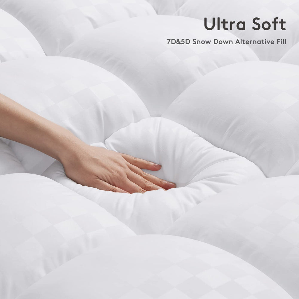 SameBed topper on queen bed showing added loft and improved mattress comfort