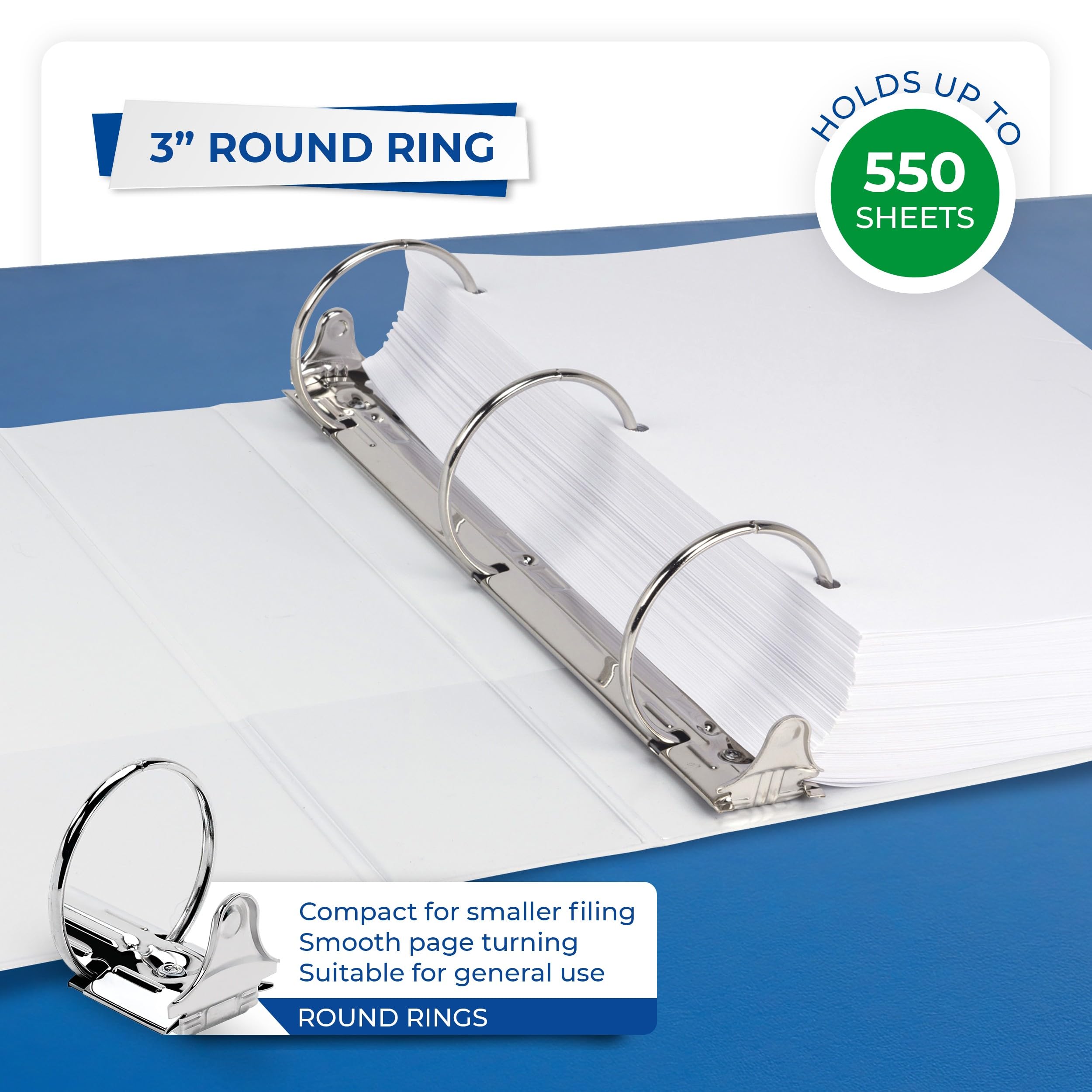 Samsill three-inch spine profile demonstrating 550-sheet capacity and slim edge