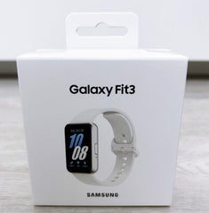 Samsung Galaxy FIT 3 front view showing silver band and clear AMOLED display benefit readability