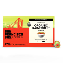 SAN FRANCISCO BAY front box showing 120-count and organic label, highlights convenience
