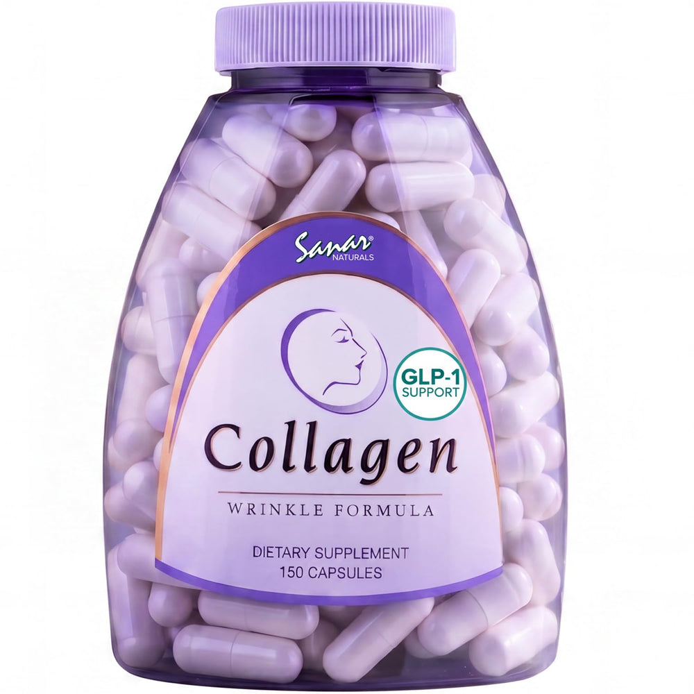 Sanar Naturals front label showing clean collagen capsule packaging and benefits