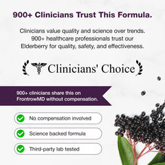 Sandhu's ingredient display with elderberries and vitamins illustrating comprehensive support