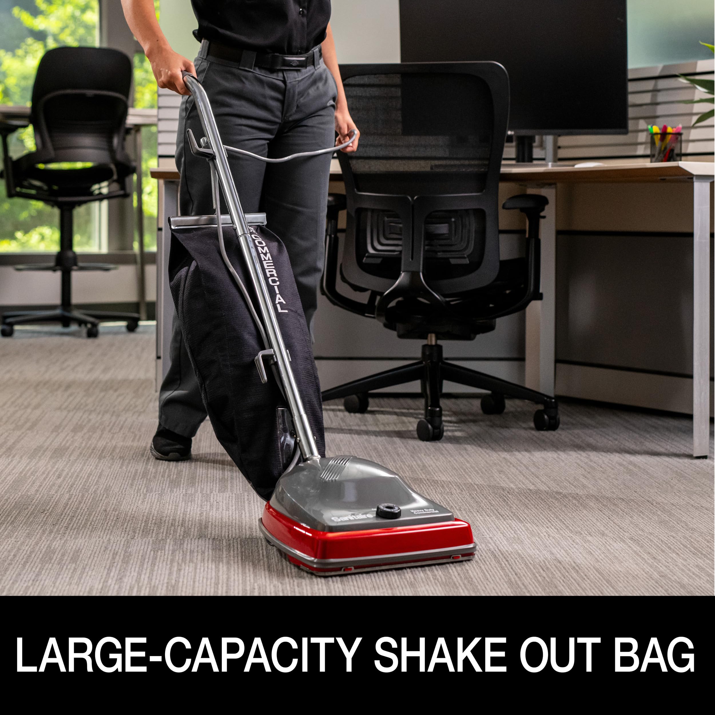 Sanitaire 18‑quart shake‑out bag open showing capacity benefit